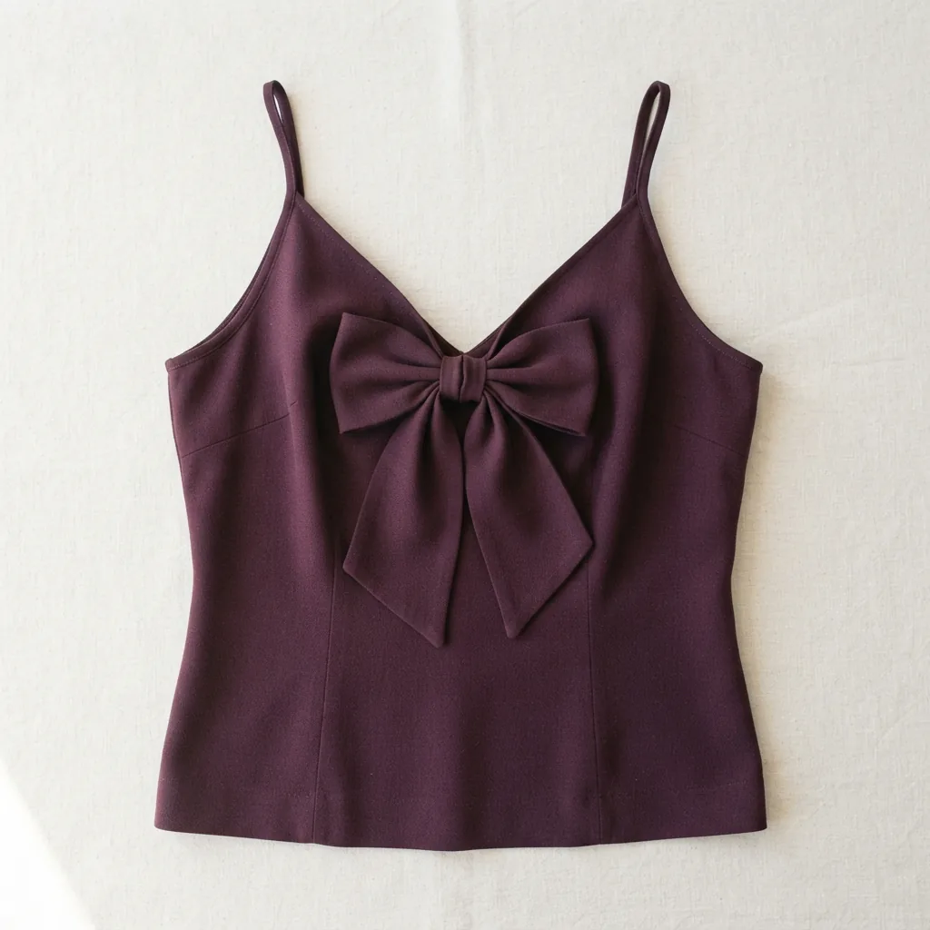 A vintage Y2K Arden B purple sleeveless top with a prominent bow tie detail at the neckline.